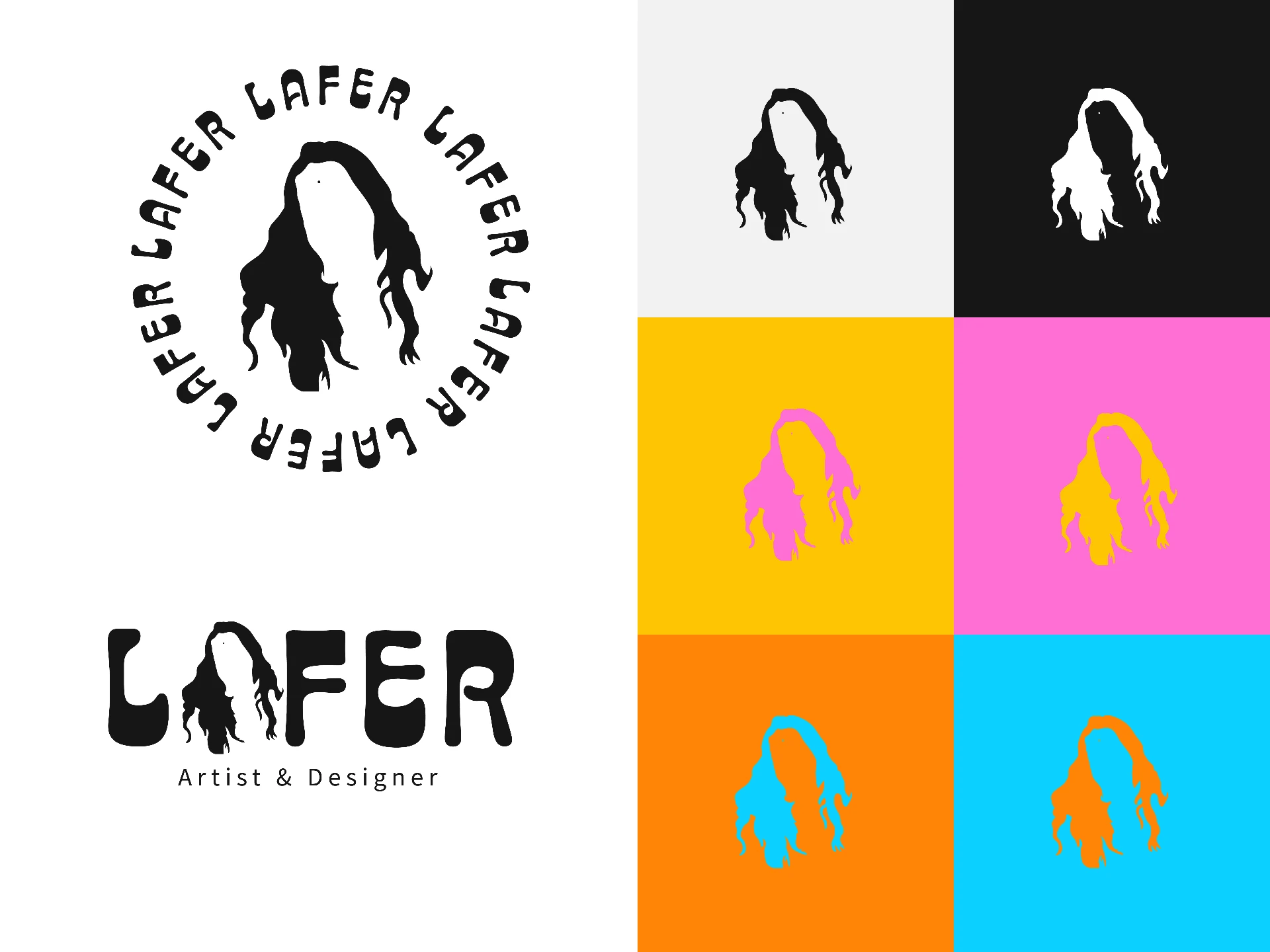 Lafer logo system and colourful hair silhouette variations
