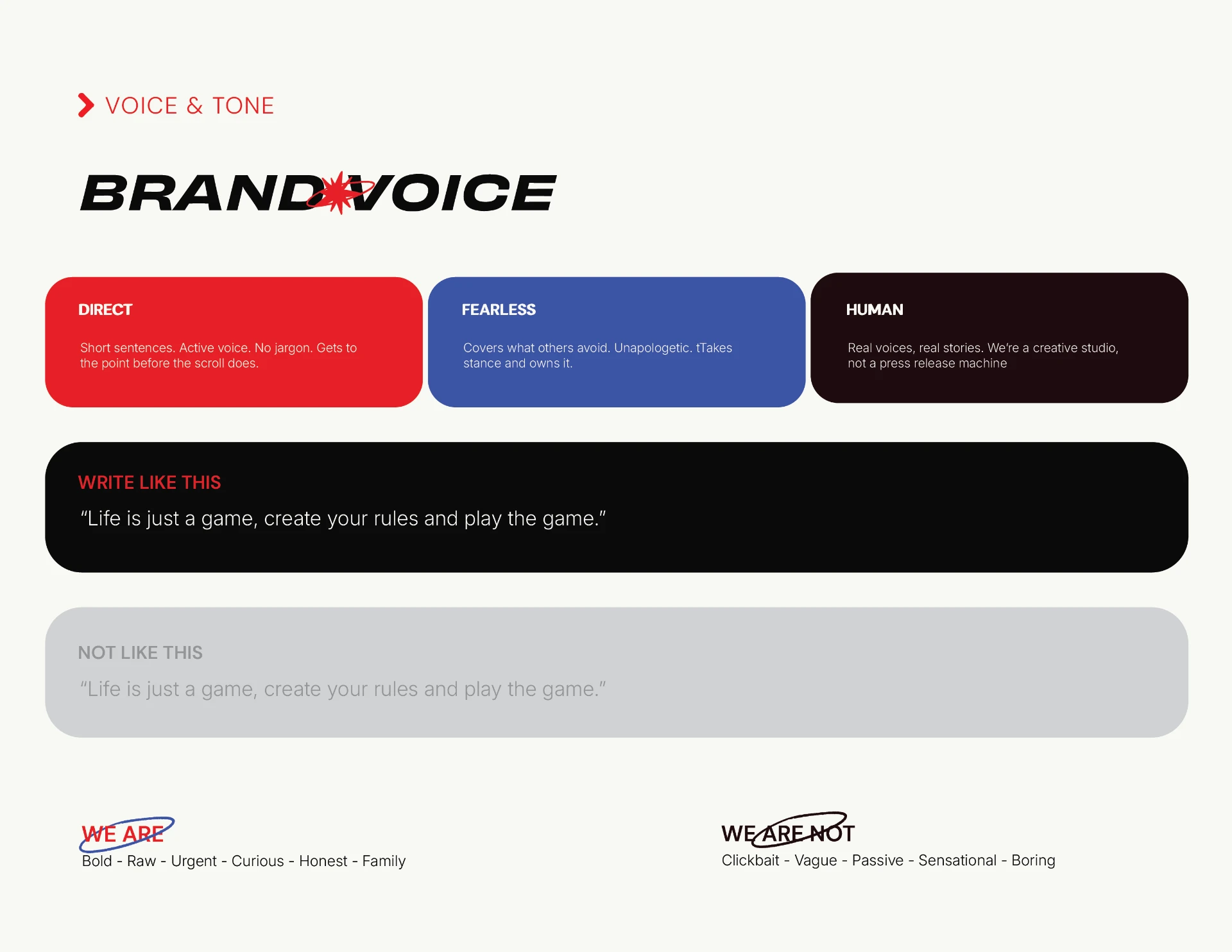 TUFF Studio brand voice: direct, fearless, human