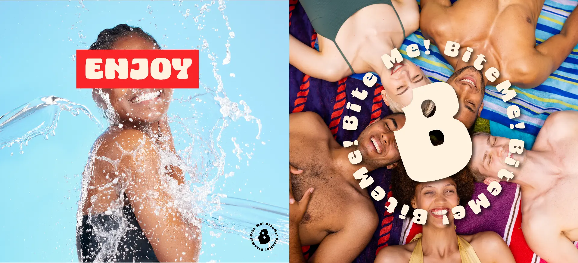 Bite Me! social media campaign with the Enjoy post and B badge on beach photography