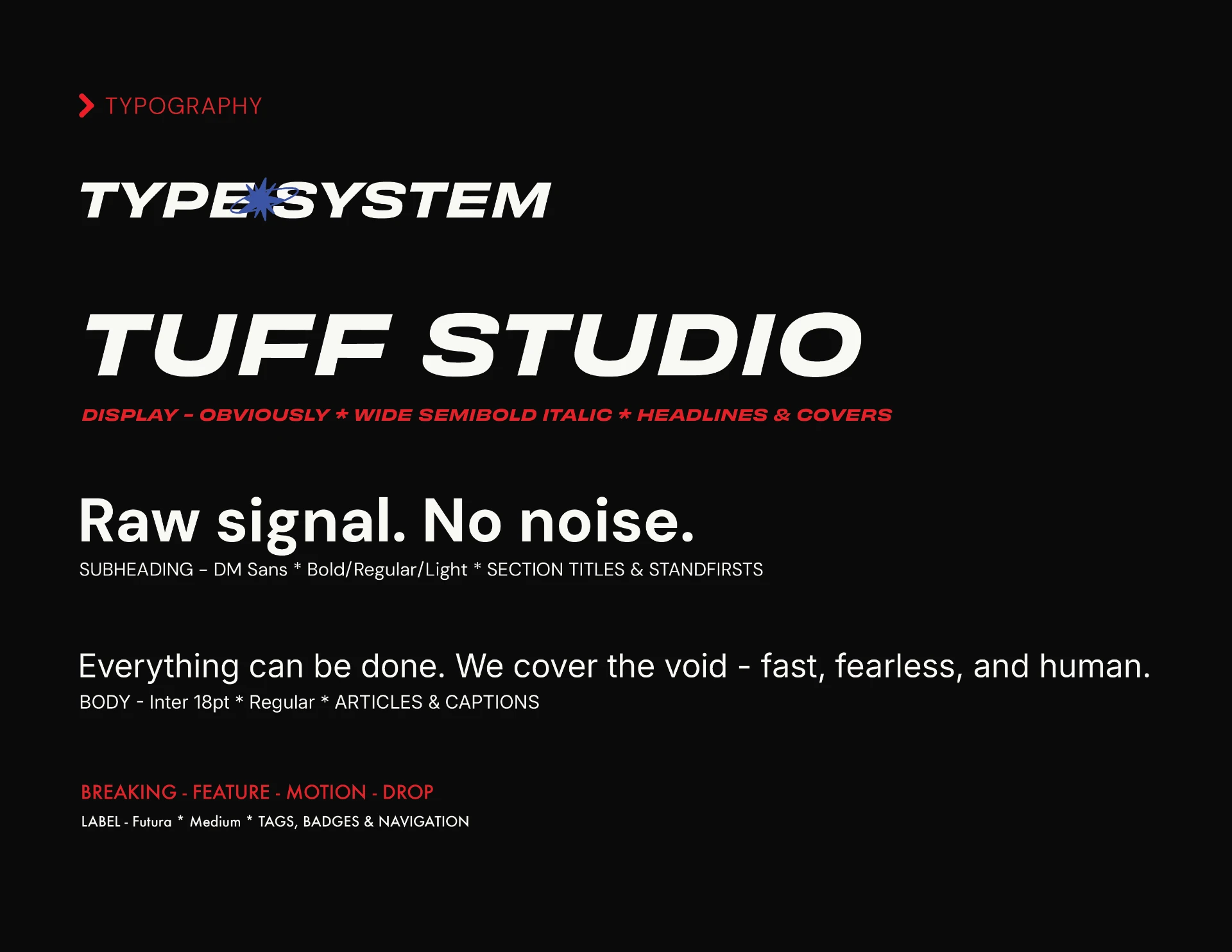 TUFF Studio type system: “Raw signal. No noise.”