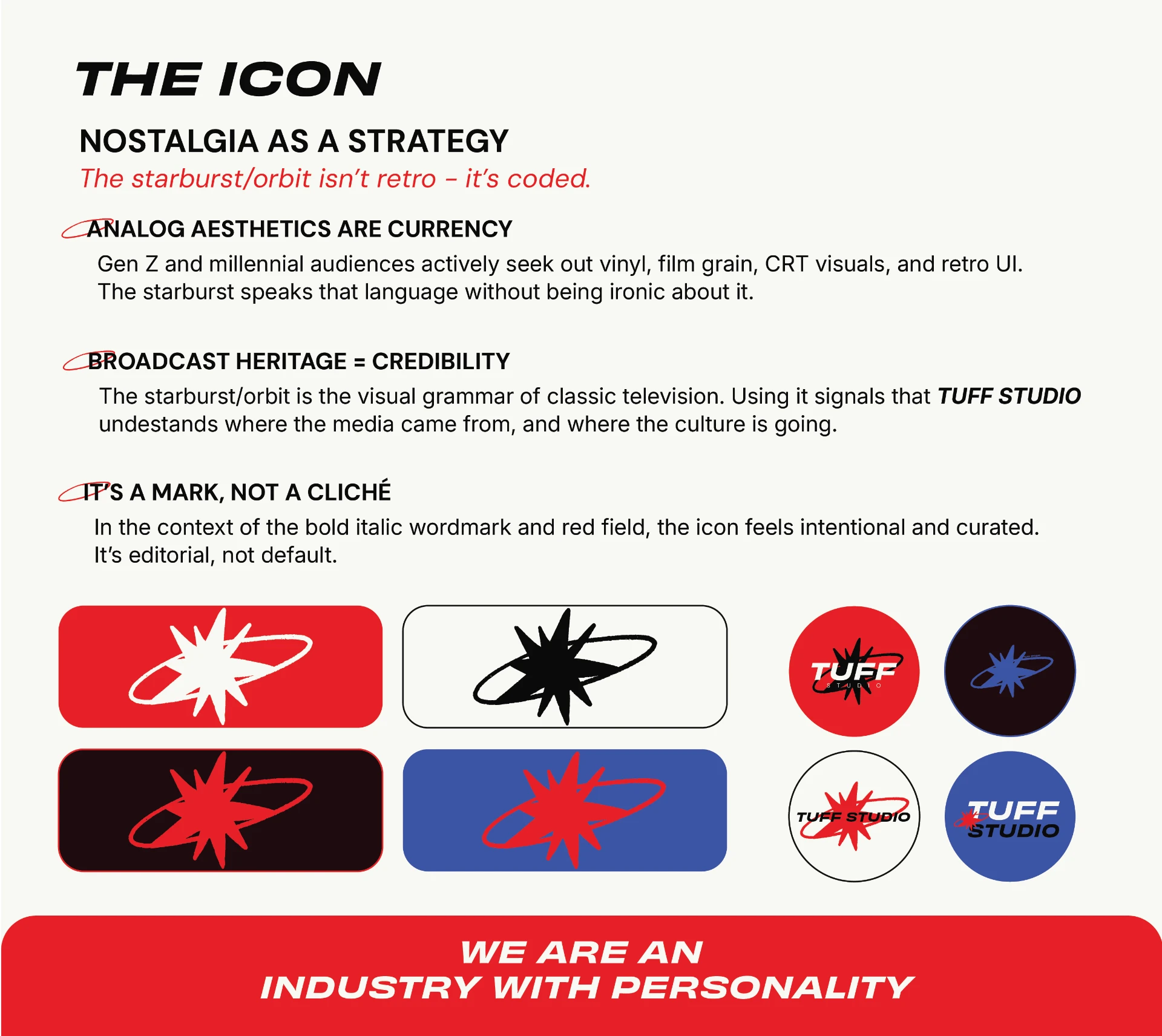 TUFF Studio icon page: nostalgia as a strategy with starburst variations