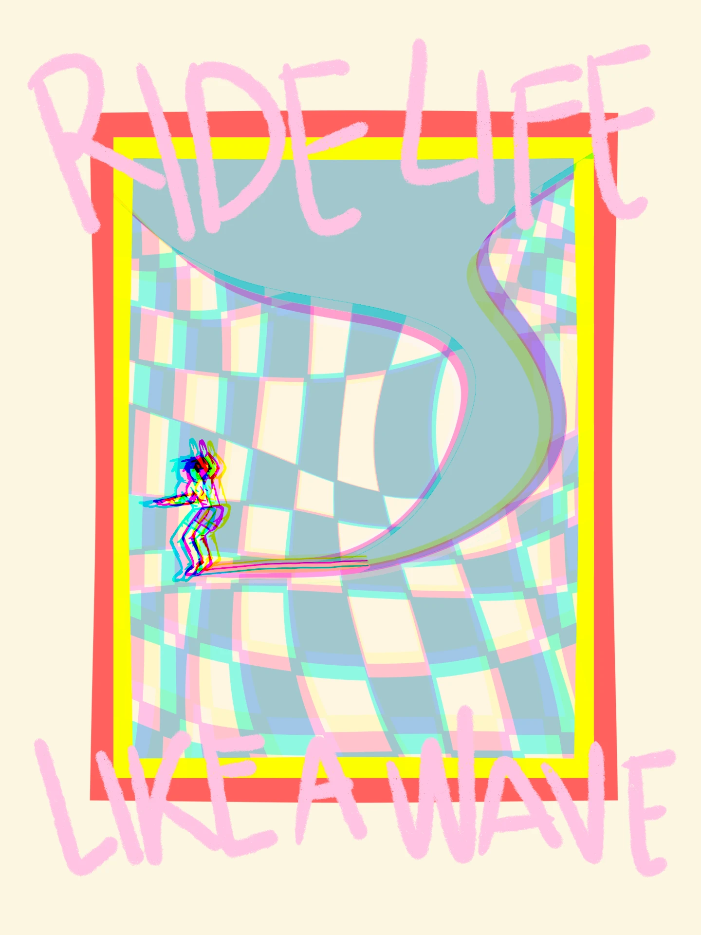 A Line Between the Eye and the Soul: “Ride Life Like a Wave” — figure skating a wave over a warped checkerboard