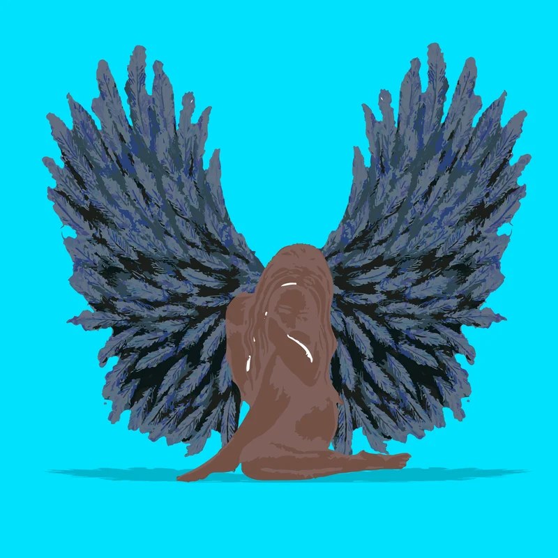 Angels Social digital piece 10: wings on a saturated colour field