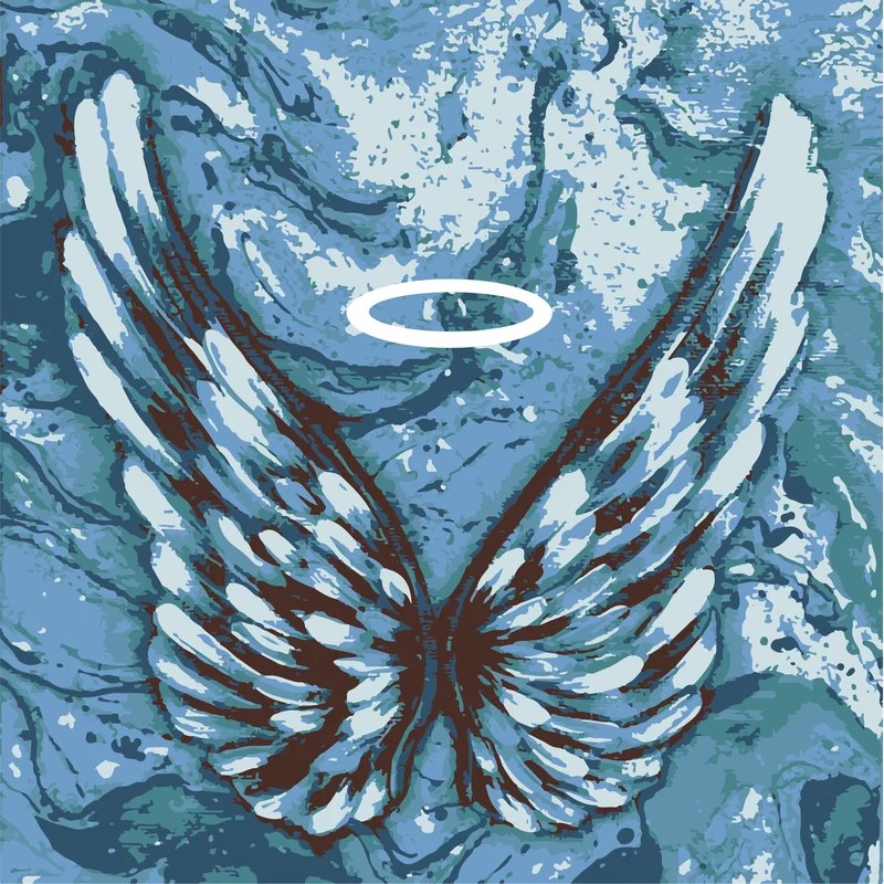 Angels Social digital piece 12: wings on a saturated colour field