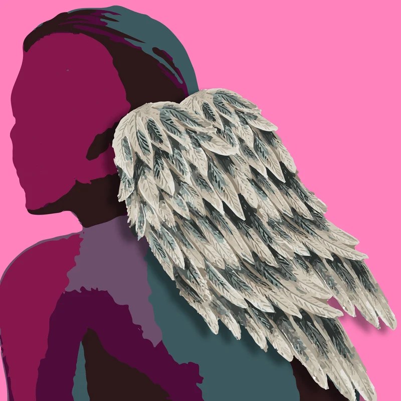 Angels Social digital piece 14: wings on a saturated colour field