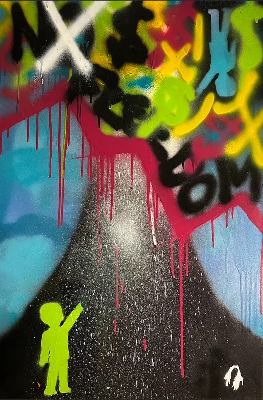 No Drugs Toy Volando: mixed media graffiti canvas