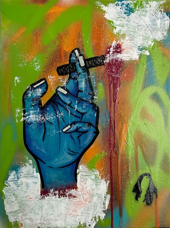 No Drugs Toy Volando: mixed media graffiti canvas