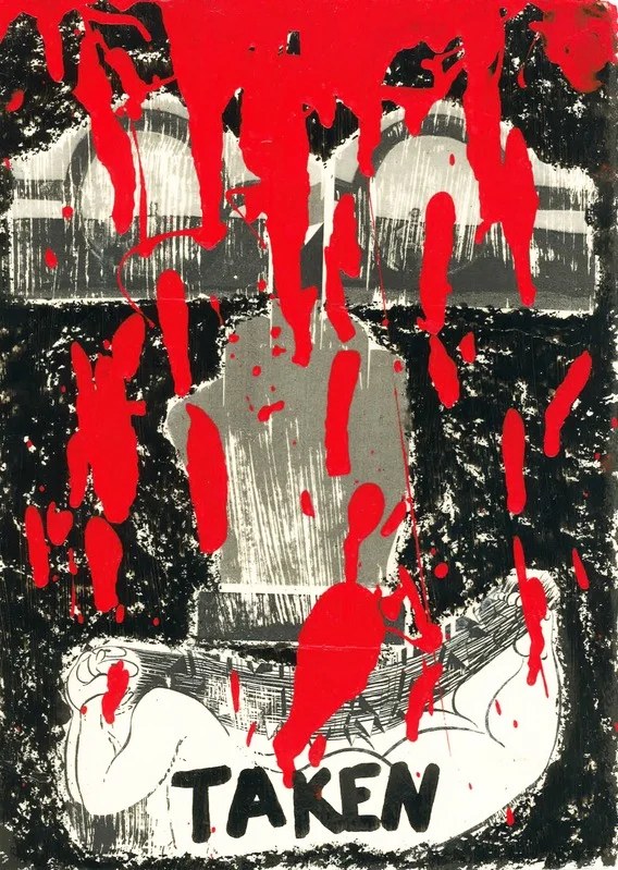 Print series piece 2: mixed-media print in red, black and yellow