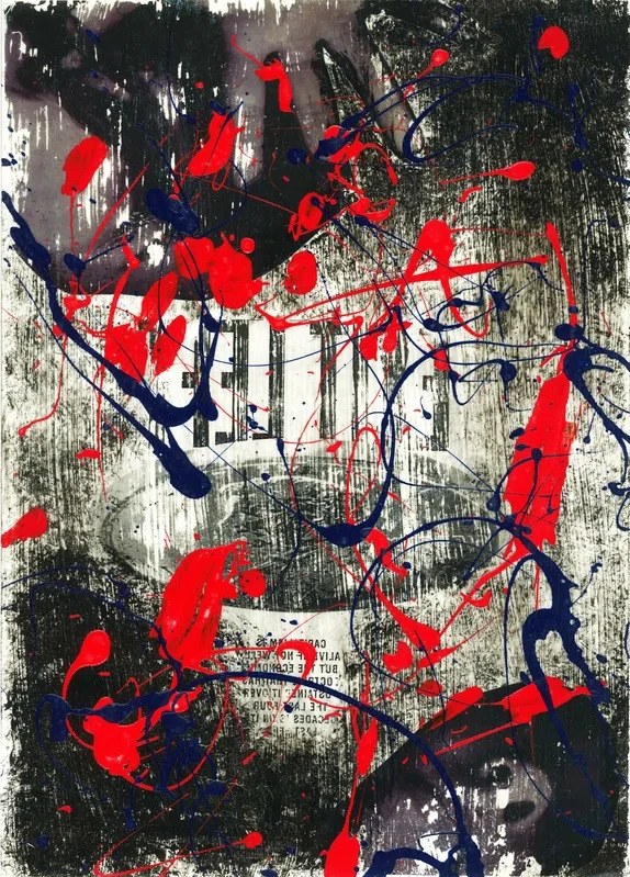 Print series piece 3: mixed-media print in red, black and yellow